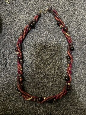 Vintage Boho Multi-Strand Twisted Wood Bead Necklace
